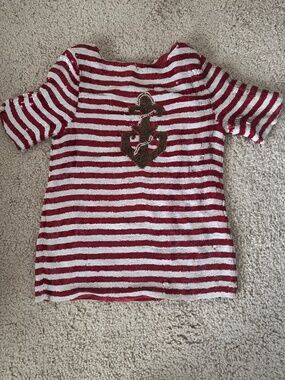 Vintage Modi Red Striped Sequin Anchor Top Size 10/12